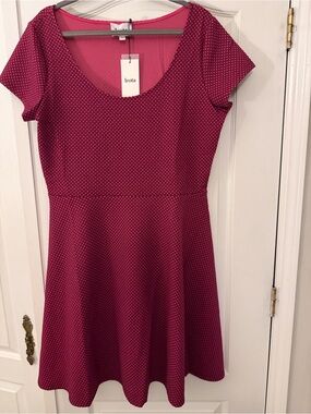 Leota Raspberry Pink Polka Dot Fit-and-Flare Dress Size 1X NWT